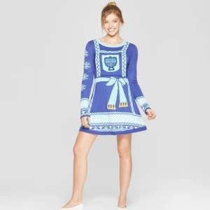 Abito maglione Born Famous Hanukkah taglia XSmall maglia blu nuovo con etichetta Menorah - Foto 1 di 8
