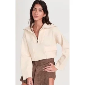 ANTHROPOLOGIE Half-Zip Pullover Sweater Schalkragen Taschen Ivory Creme Medium - Bild 1 von 15