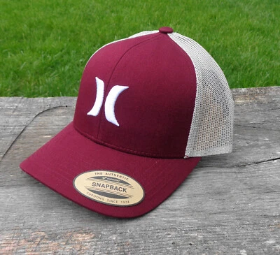 Hurley Del Mar Trucker Hat Burgundy & White Mesh Snap Back by Yupoong New & Tags - Image 1 of 4