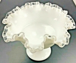 Fenton Silvercrest Bowl Double Crimped Clear Ribbon Edge Pedestal Compote Candy - Picture 1 of 7