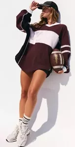 Free People Movement Rugby Ready Layer Pullover Sweatshirt Brown Combo XS NWT - Picture 1 of 5