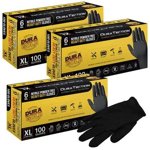 Dura-Gold HD Black Nitrile Disposable Gloves, 3 Boxes of 100, X-Large, 6 Mil - Picture 1 of 5