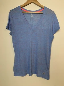 ADIDAS Womens Blue Orange Marbled Thin Fitness Sport Tshirt Size L - Picture 1 of 9