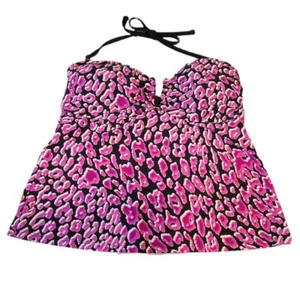 Collections Catalina Swimwear Tankini Top Black Pink Padded SZ M (8-10) Silver - Picture 1 of 10