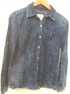Justice Girl’s Dyed Denim Shirt Button down Size 16 Long Roll Up Sleeves - Picture 1 of 3