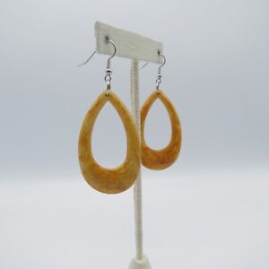 Teardrop Hoop Dangle Earrings 3" Yellow Orange Lightweight Fashion Jewelry