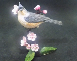 Tufted Titmouse on blooming Crab apple branch 3" tall - Picture 1 of 4