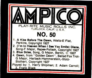 AMPICO Recut PROGRAM ROLL No. 50 Four Selection Long Play Player Piano Roll - Imagen 1 de 1