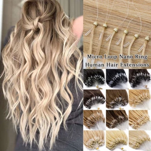 Full Head 1G Micro Loop Nano Ring Bead 100% REMY Human Hair Extensions #Balayage - Picture 1 of 31