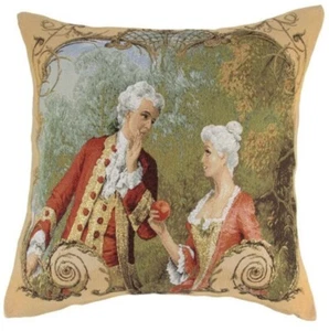 Old World Couple Lesson of Flirtation Cream Tapestry Cushion Cover Boucher Style - Picture 1 of 3