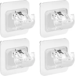 4Pcs Nail Free Adjustable Curtain Rod Clip Brackets Self Adhesive Holder Hooks - Picture 1 of 10