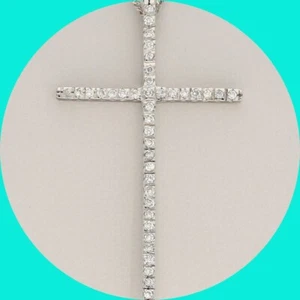 Diamond Cross Pendant Necklace .20CT 18K WG 18” Chain - Picture 1 of 8