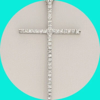 Diamond Cross Pendant Necklace .20CT 18K WG 18” Chain - Image 1 of 4