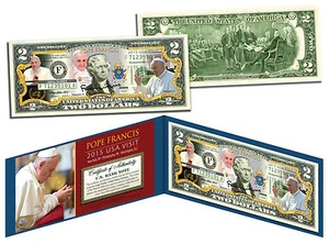 POPE FRANCIS 2015 USA Visit Papal $2 Bill US Genuine Legal Tender with Display - Picture 1 of 3