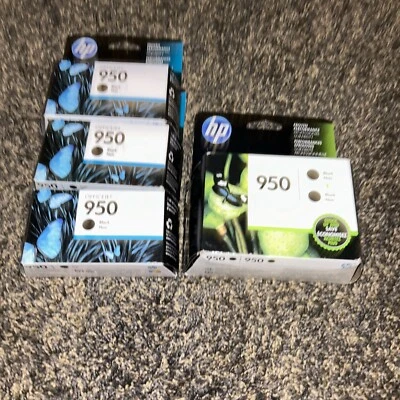 4 Genuine HP 950 Black Ink OfficeJet 8110 8610 8615 8620 8630 New OEM Exp 2017 - Image 1 of 4