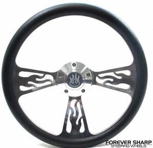 14" Billet Flame Steering Wheel Black Wrap 69-94 Chevy/GM SS Boss Adapter Kit - Picture 1 of 3