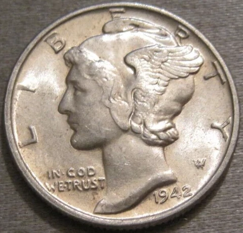 AS SHOWN - UNCIRCULATED 1942 P MERCURY DIME *** 90% SILVER *** 637 Cover