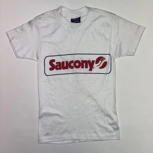 T-shirt a maniche corte SAUCONY vintage bambini 5-6 anni bambini anni '80 bianca (vintage) - Foto 1 di 6