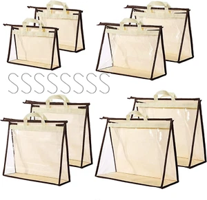 8 Pack Handbag Dust Bags Clear Purse Storage Organizer for Closet, Hanging Zippe - Picture 1 of 12