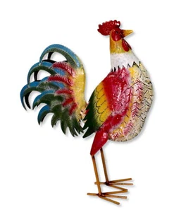 Statua decorativa gallo in metallo colorato alto 59 cm - statua da giardino decorazione da giardino pollo gallina - Foto 1 di 5