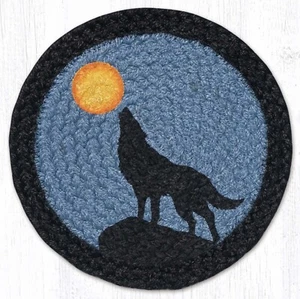Remaches (Juego de 2) Manteles redondos de yute trenzados Howling Wolf de 10 pulgadas decoración de cabina - Imagen 1 de 1