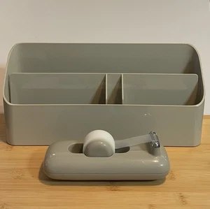 Vintage 1981 - ELDON Office Desk Tan Tape Dispenser 7" & Desk Organizer MidMod - Picture 1 of 6