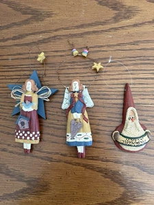 3er Set Holz Volkskunst Engel Weihnachtsmann primitiv rustikal Weihnachtsschmuck - Bild 1 von 6