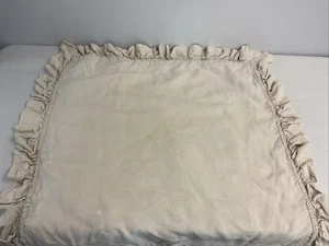 Pottery Barn Fringe Ruffle Euro Pillow Sham Tan Beige Natural Belgian Flax Linen - Picture 1 of 8