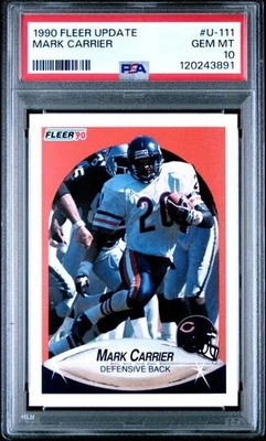 1990 FLEER UPDATE #U-111 MARK CARRIER PSA 10 GEM MINT POP 22 RC ROOKIE BEARS - Image 1 of 2