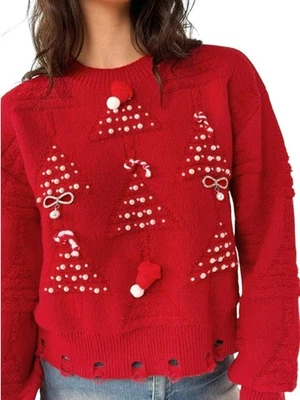 Jersey tejido grueso perla sintética árbol de Navidad 3D Foto 1 de 4