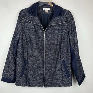 CJ Banks Jacke Damen 1 x Reißverschluss dunkelblau strukturiert Taschen Freizeit Metallic - Bild 1 von 9
