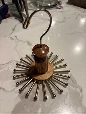 Vintage Wood Tie Rack Round Hanger Spindle Brown Closet - Image 1 of 4