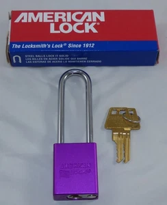 New American Lock - PURPLE 1100 Series Keyed Padlock - A1107PRP - 3" Shackle - Picture 1 of 2
