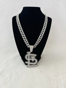 ST. LOUIS CARDINALS GEM NECKLACE Silver Bling Pendant & 24” Chain, US SHIP - Picture 1 of 2