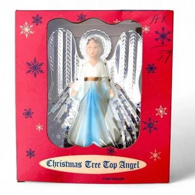 Vtg 1950s MCM Celluloid Angel Christmas Tree Top Topper Foil Wings Reflector NOS - Image 1 of 4