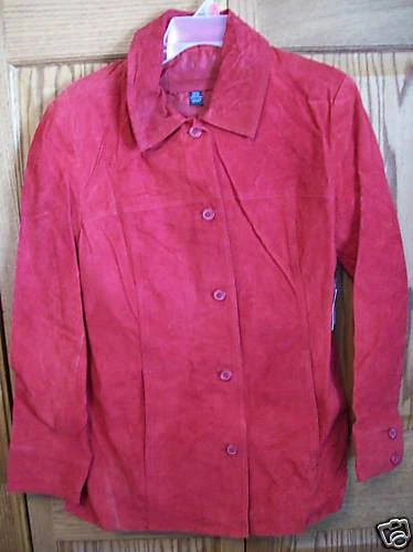 NUEVO CON ETIQUETAS $90 Mujer Talla Mediana Ladrillo Rojo Oscuro Gamuza Cuero Chaqueta Vestido Abrigo Foto 1 de 1