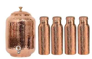 100% Copper Handmade Hammered Pure Copper Water Dispenser 4Ltr Tank and 4Bottle - Picture 1 of 5