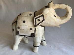 Vintage Tessellated Bone Elephant Figurine - Picture 1 of 10