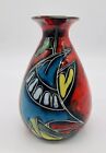San Marino Vtg Pottery Ceramic Vase Boat Mcm Italian Red Blue Nautical 6" Tall G