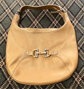 Vintage Ashneil Hobo Bag - Tan Leather / Bamboo Accent - 14 ½ x 11 ½ inches