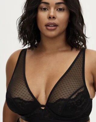 Womens Torrid Black Swiss Dot Mesh & Lace Unlined Bralette Size 0 12 Large NWT - Image 1 of 4