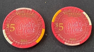 Venetian Casino "Winter In Venice 2012" Las Vegas Poker & Blackjack $5 Chip Rare - Picture 1 of 2