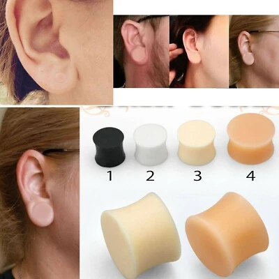 Pair Double Flare Solid Color Silicone Plug Retainer Ear Gauge Earlobe 8g-13/16  - Image 1 of 2