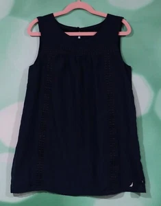 Nautica Girls Size 12 Navy Blue Crochet Trim Sleeveless Keyhole Button Back Top - Picture 1 of 3