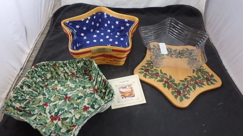 LONGABERGER 10745 SHINING STAR BASKET Wood Holly Lid Liner Protector 5 pcs Cover