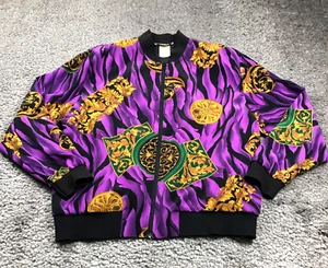 VTG Teddi Womens Jacket Sz M Purple Black Floral Full Zip Mock Neck Lg Sleeve - Picture 1 of 10