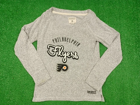 Philadelphia Flyers Sweater Womens S CCM NHL V Neck Heather Gray Lightweight Cover