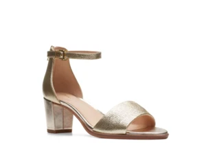 Clarks Womens Kaylin 60 2 Part Heeled Sandals Champagne Leather 6 Medium - Picture 1 of 5