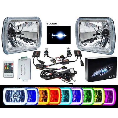 7X6" Color Change RGB SMD LED Halo Angel Eye Headlight 6000K HID Light Bulb Pair - Image 1 of 4