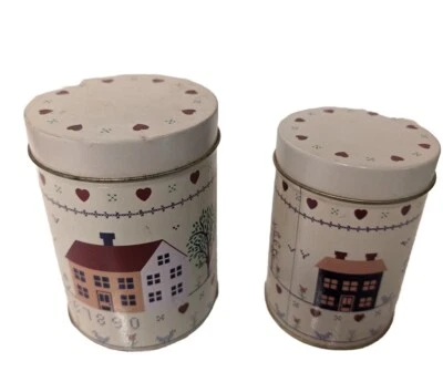 Vtg Nesting Canister Set Metal 2 PC  Primitive Country Farmhouse Decor 5 " H - Image 1 of 4